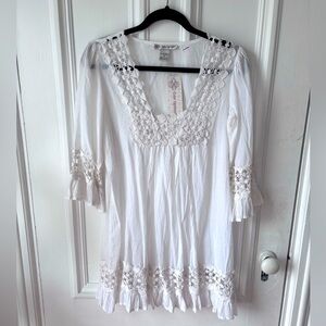 Women’s Cute Options NWT White Lace Ruffle Sleeve/Hem Tunic Top/Dress Medium